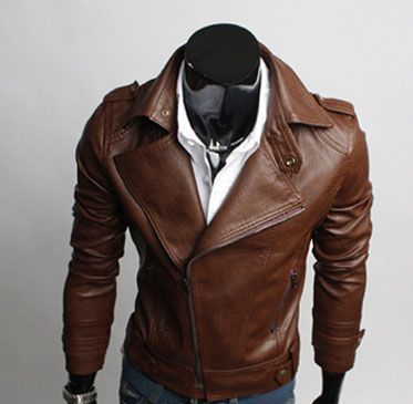 Men's Brown Motorcycle Leather Jacket, Slim fit Jacket Mens