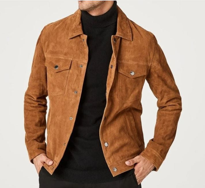 Men's Brown Suede Trucker Jacket