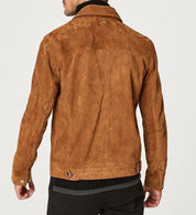 Men's Brown Suede Trucker Jacket - Image 2