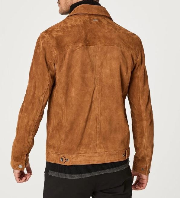 Men's Brown Suede Trucker Jacket - Image 2