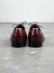 Men's Burgundy Lace-Up Crocodile Pattern Dress Shoes - back-view