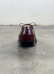 Men's Burgundy Lace-Up Crocodile Pattern Dress Shoes - detail-view-showing-texture