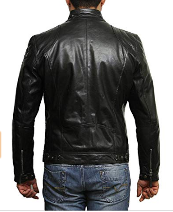 Men's Black Biker Leather Jacket - Image 2