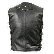 Punk Men's Genuine Leather Heavy Buckled Motorcycle Biker Vest Waistcoat