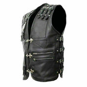 Punk Men's Genuine Leather Heavy Buckled Motorcycle Biker Vest Waistcoat