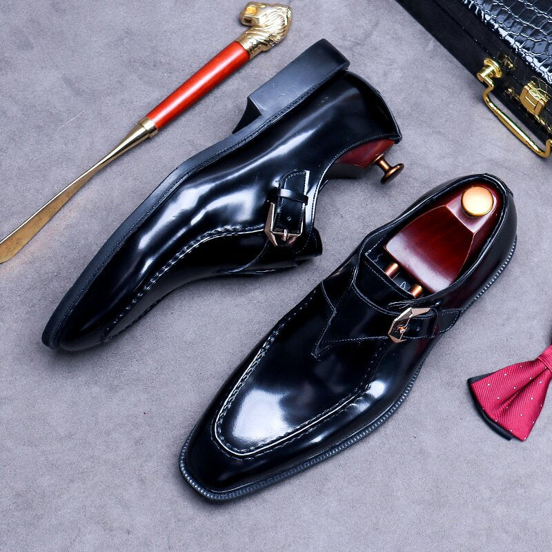 Men's Handmade Genuine Leather Monk Strap Dress Shoes