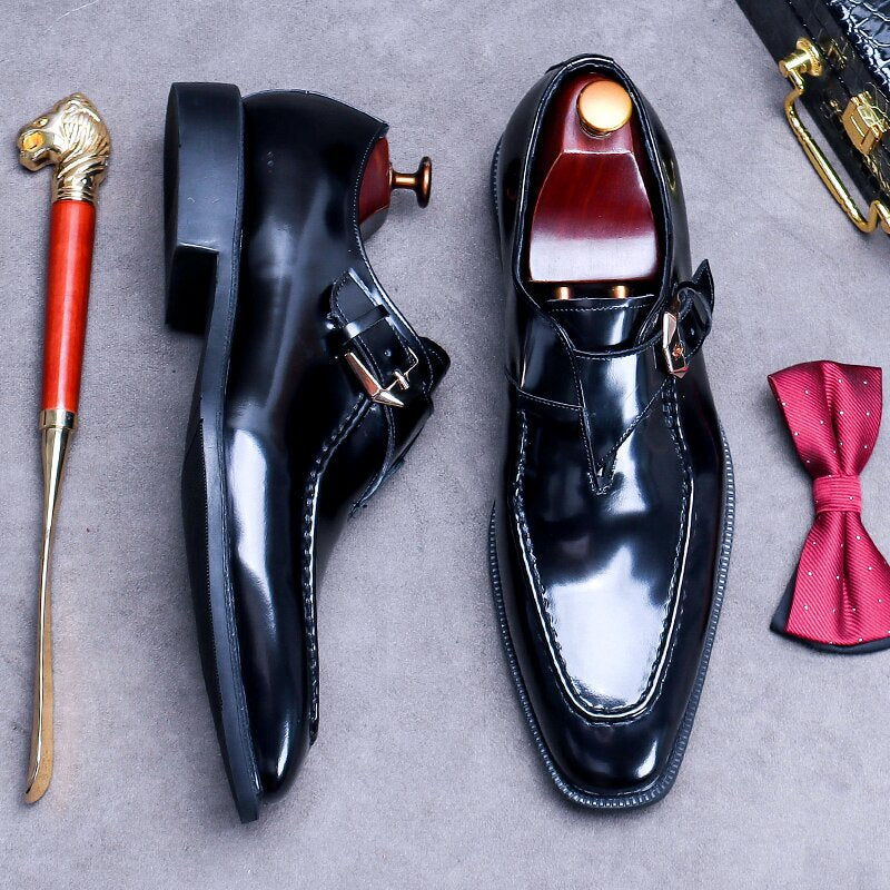 Men's Handmade Genuine Leather Monk Strap Dress Shoes