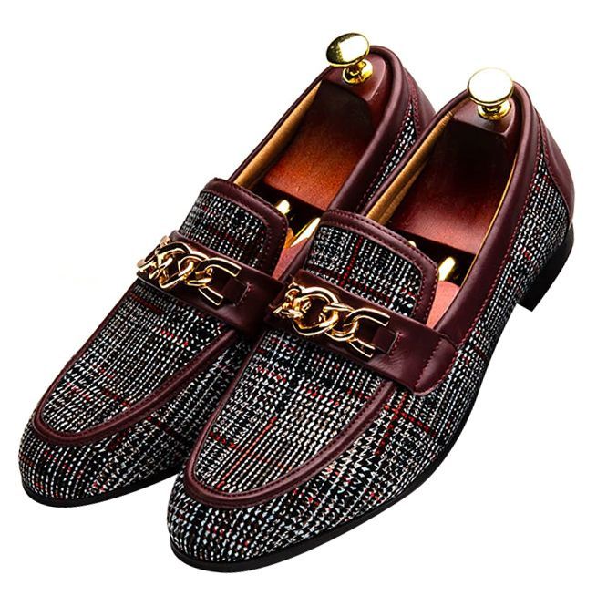 Men's Plaid Pinch Metal Chain Loafer – Casual Shoes