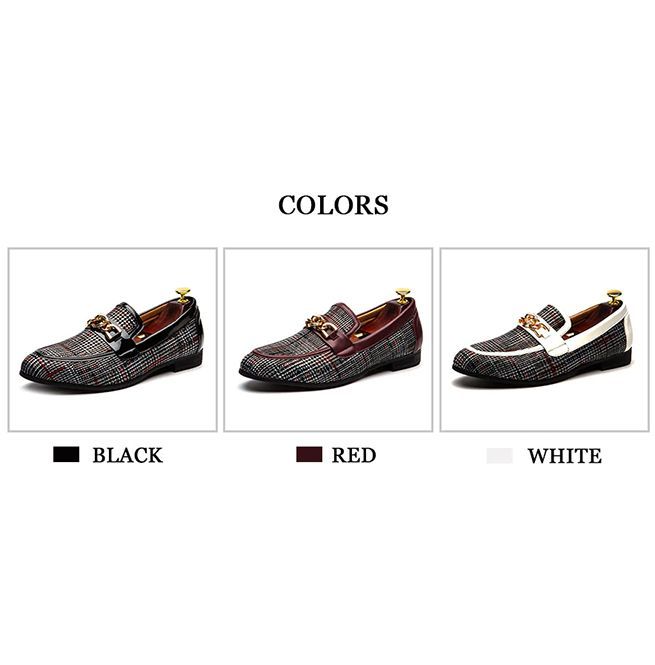 Men's Plaid Pinch Metal Chain Loafer – Casual Shoes