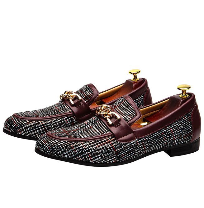 Men's Plaid Pinch Metal Chain Loafer – Casual Shoes