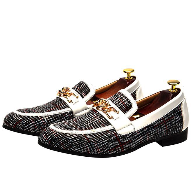 Men's Plaid Pinch Metal Chain Loafer – Casual Shoes