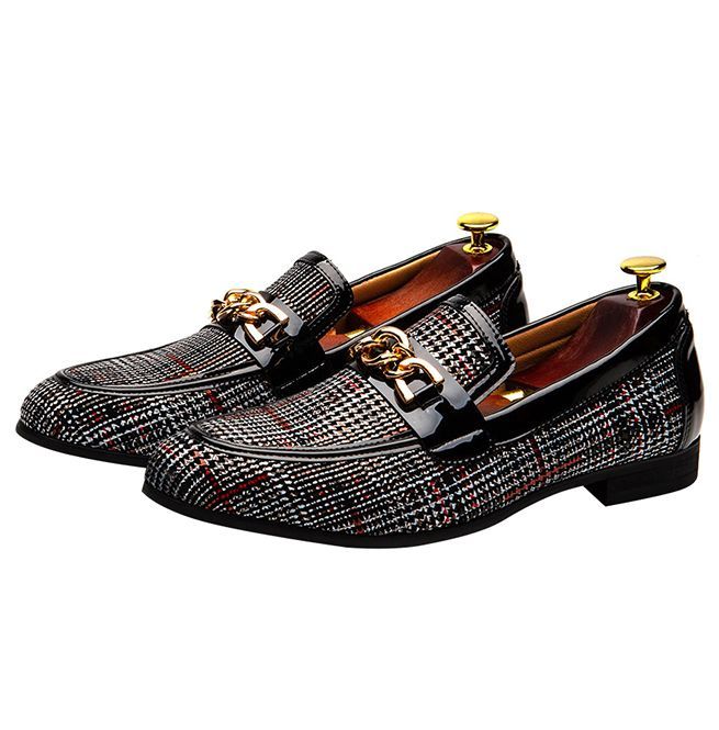 Men's Plaid Pinch Metal Chain Loafer – Casual Shoes