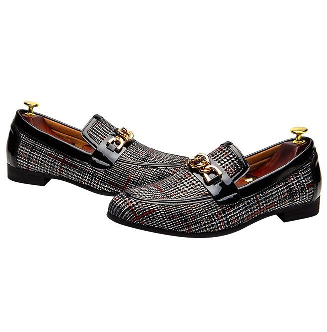 Men's Plaid Pinch Metal Chain Loafer – Casual Shoes