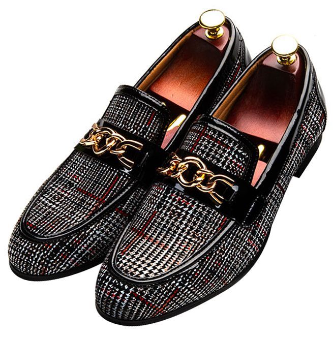 Men's Plaid Pinch Metal Chain Loafer – Casual Shoes