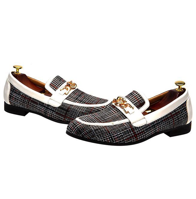 Men's Plaid Pinch Metal Chain Loafer – Casual Shoes