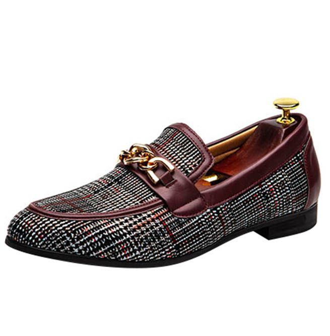 Men's Plaid Pinch Metal Chain Loafer – Casual Shoes