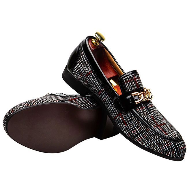 Men's Plaid Pinch Metal Chain Loafer – Casual Shoes