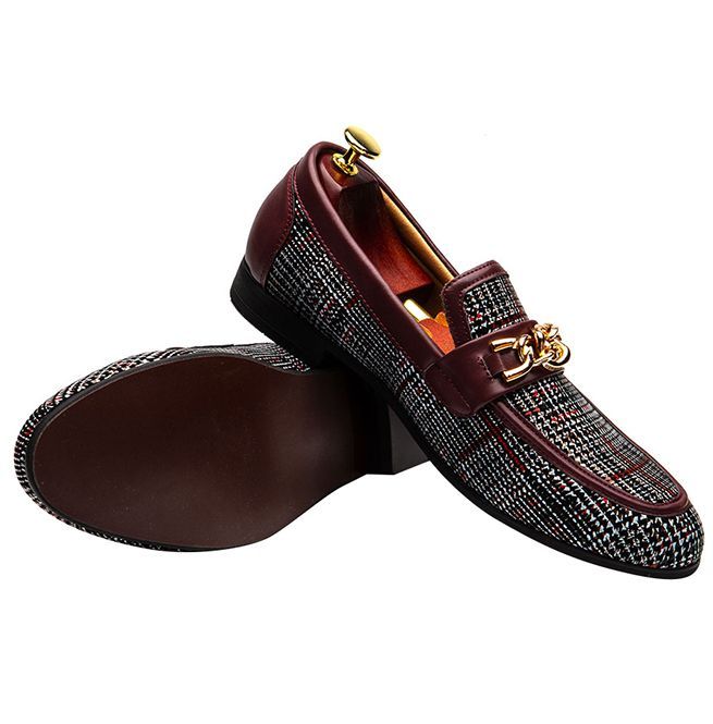 Men's Plaid Pinch Metal Chain Loafer – Casual Shoes