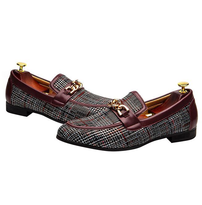 Men's Plaid Pinch Metal Chain Loafer – Casual Shoes