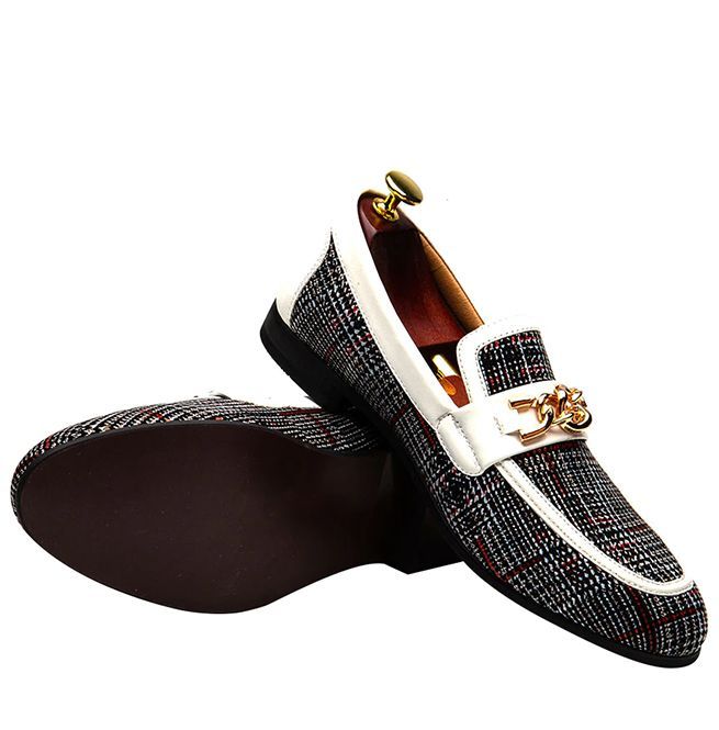 Men's Plaid Pinch Metal Chain Loafer – Casual Shoes