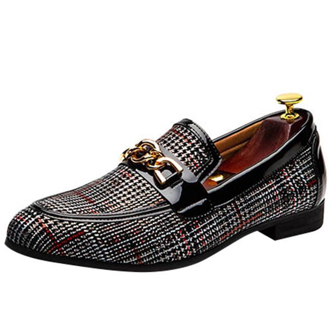 Men's Plaid Pinch Metal Chain Loafer – Casual Shoes