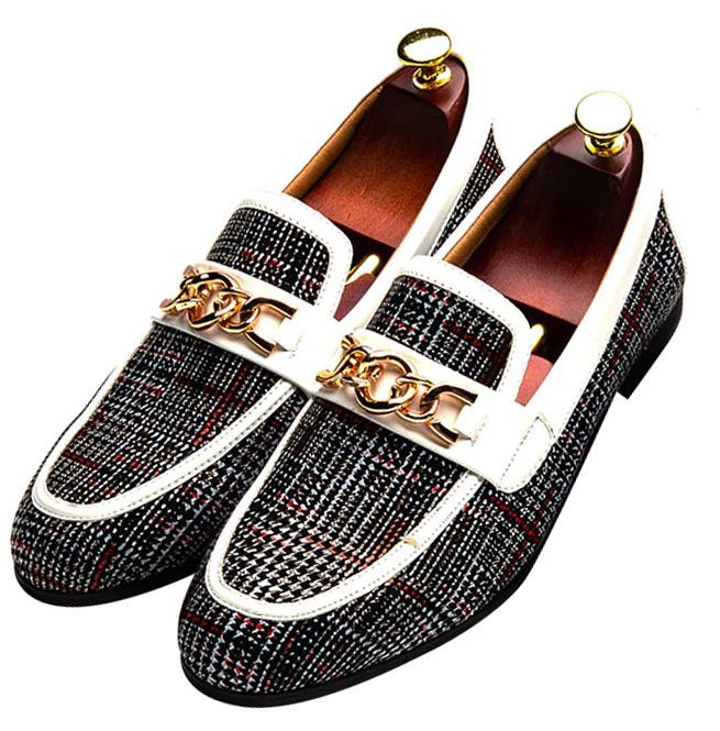 Men's Plaid Pinch Metal Chain Loafer – Casual Shoes