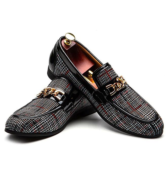 Men's Plaid Pinch Metal Chain Loafer – Casual Shoes