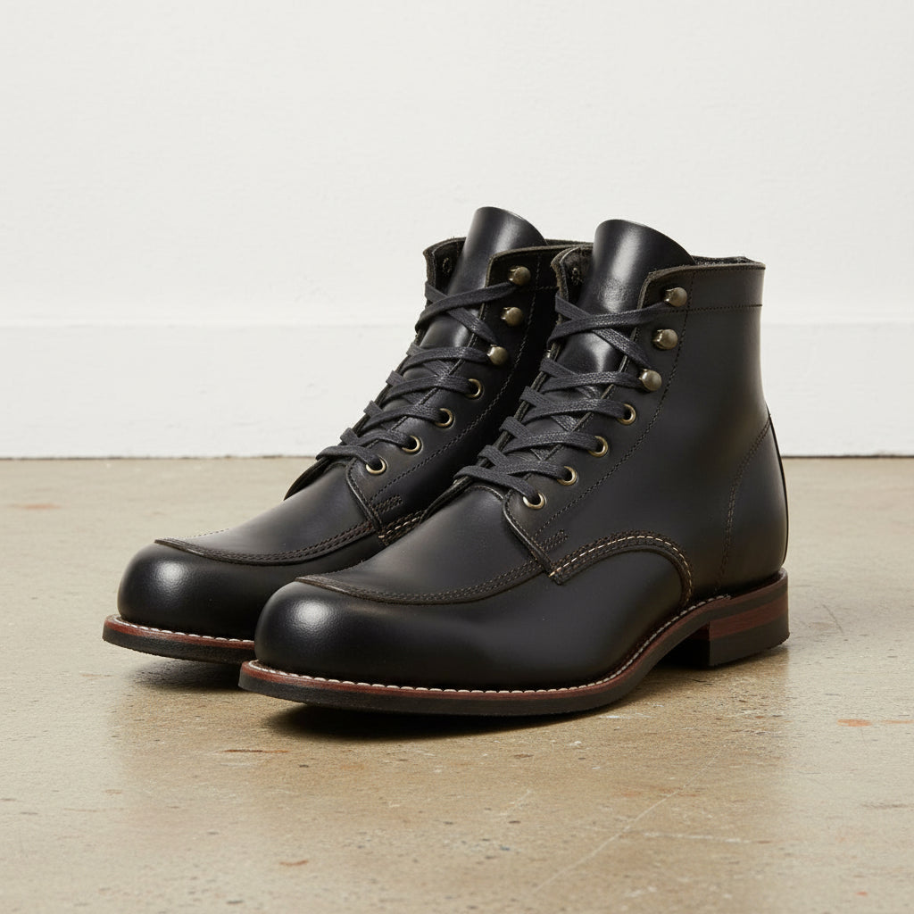 Mens Leather Boot, Men Ankle High Boot, Black Leather Boot, Boots - front-view