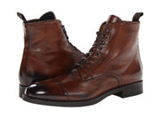 Mens Leather Boot, Men Brown Ankle High Boot, Lace Up Boot