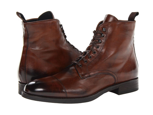 Mens Leather Boot, Men Brown Ankle High Boot, Lace Up Boot