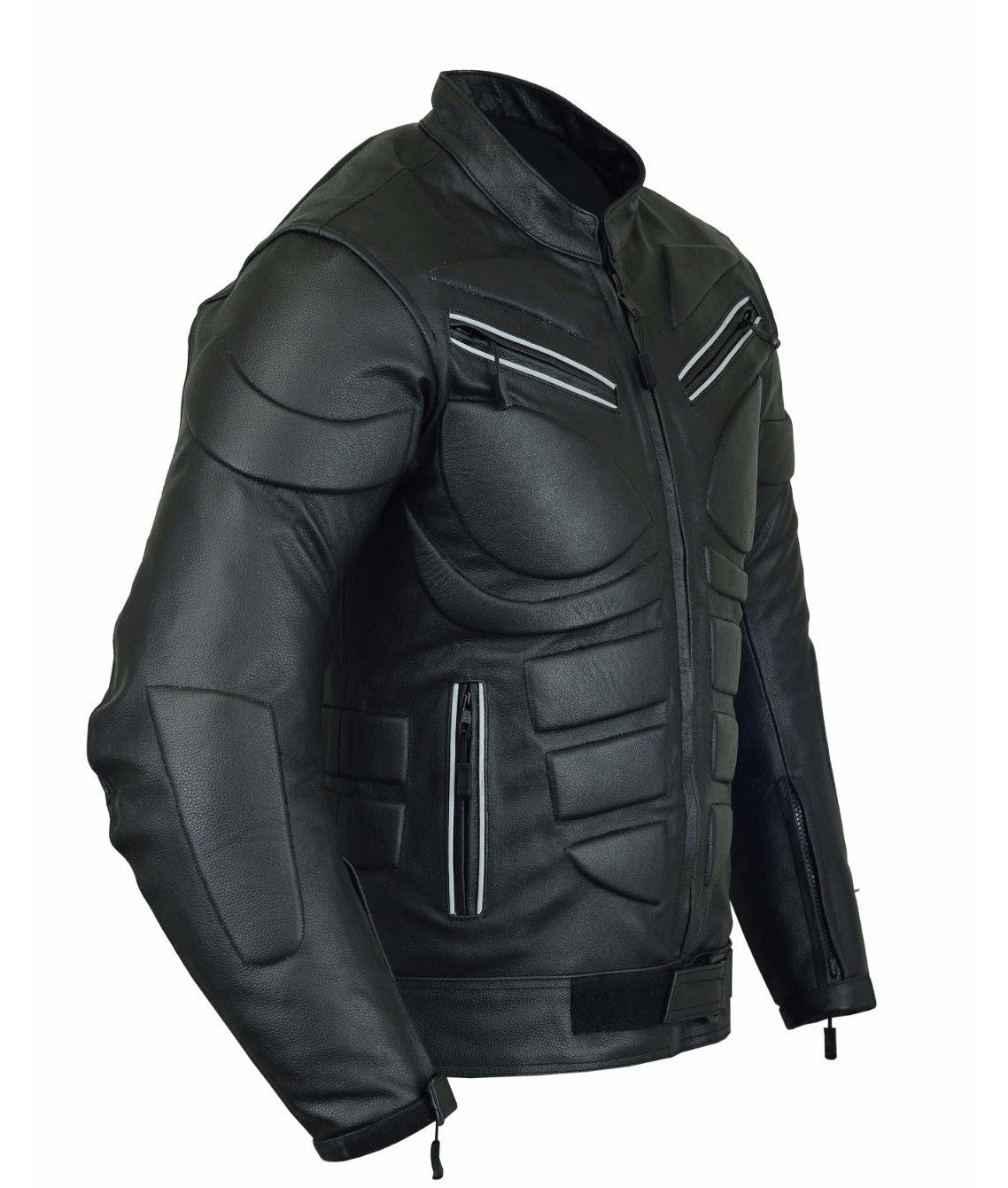 Men's Black Leather Biker Jacket Slim Fit - Image 2