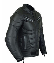 Men's Black Leather Biker Jacket Slim Fit - Image 2