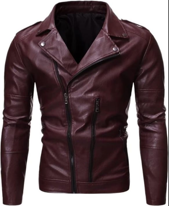 Handmade Mens Maroon Biker Leather Jacket Jacket, Maroon Leather Jacket for Men