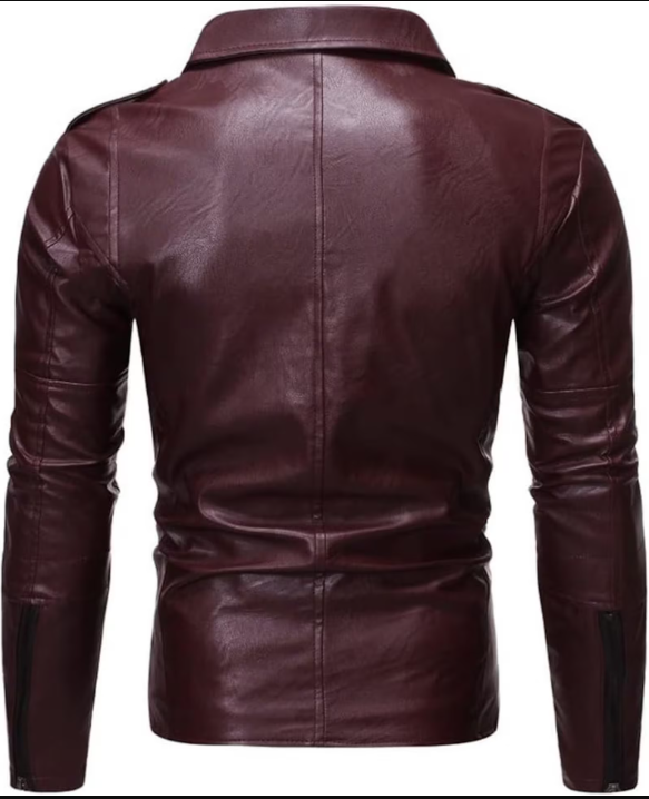 Handmade Mens Maroon Biker Leather Jacket Jacket, Maroon Leather Jacket for Men - Image 2
