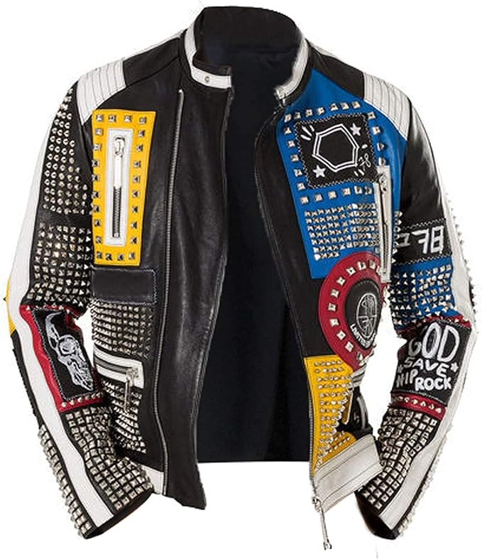 Men's Retro Diamond Studded Leather Motorcycle Jacket