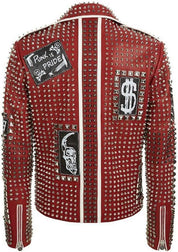 Men's Handmade Multicolor Diamond Studded Brando Retro Motorcycle Rock Punk Jacket - Image 2
