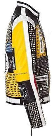 Men's Retro Diamond Studded Leather Motorcycle Jacket - Image 2