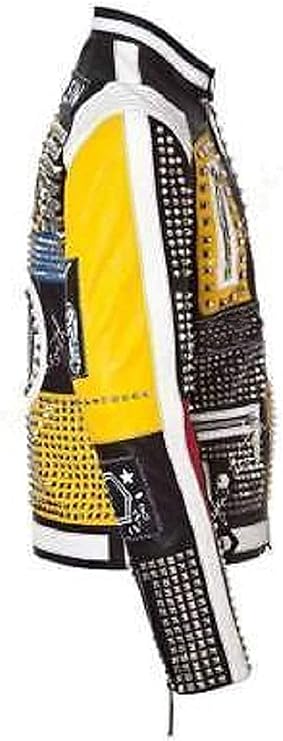 Men's Retro Diamond Studded Leather Motorcycle Jacket - Image 2