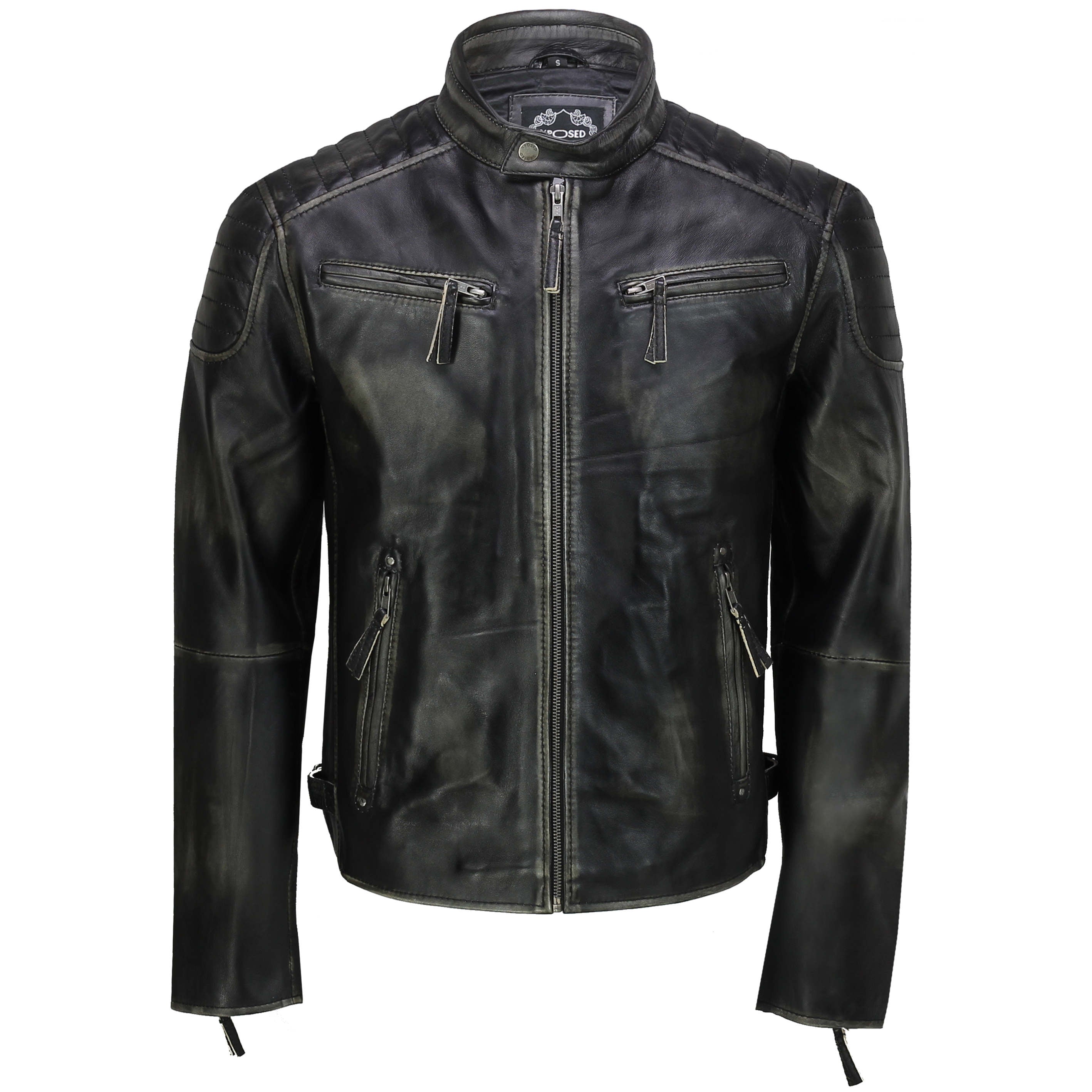 Handmade Mens Real Leather Black Retro Vintage Style Biker Jacket, Slim Fit Jacket