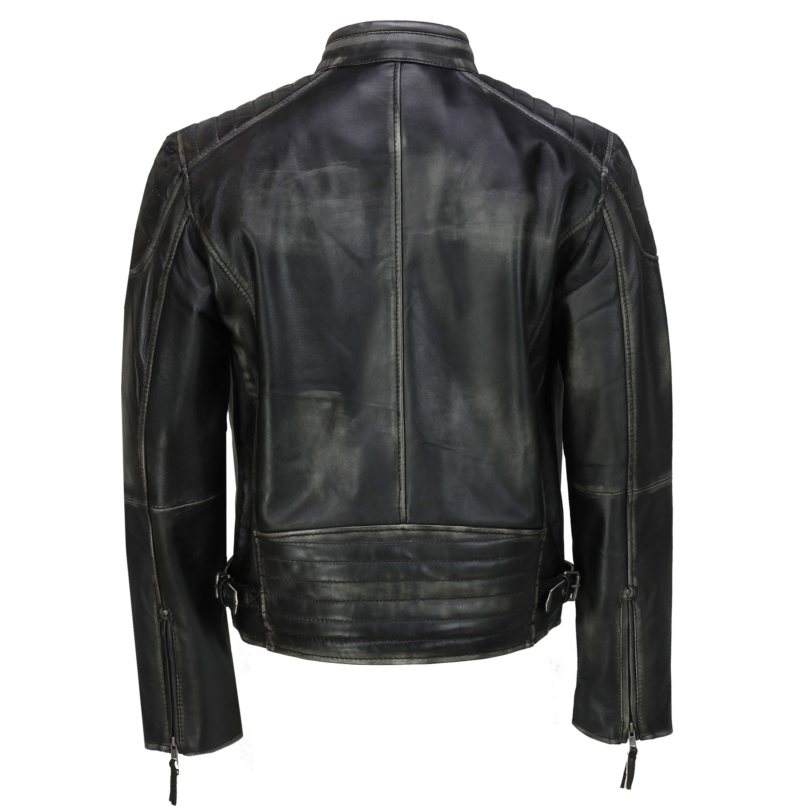 Handmade Mens Real Leather Black Retro Vintage Style Biker Jacket, Slim Fit Jacket - Image 3