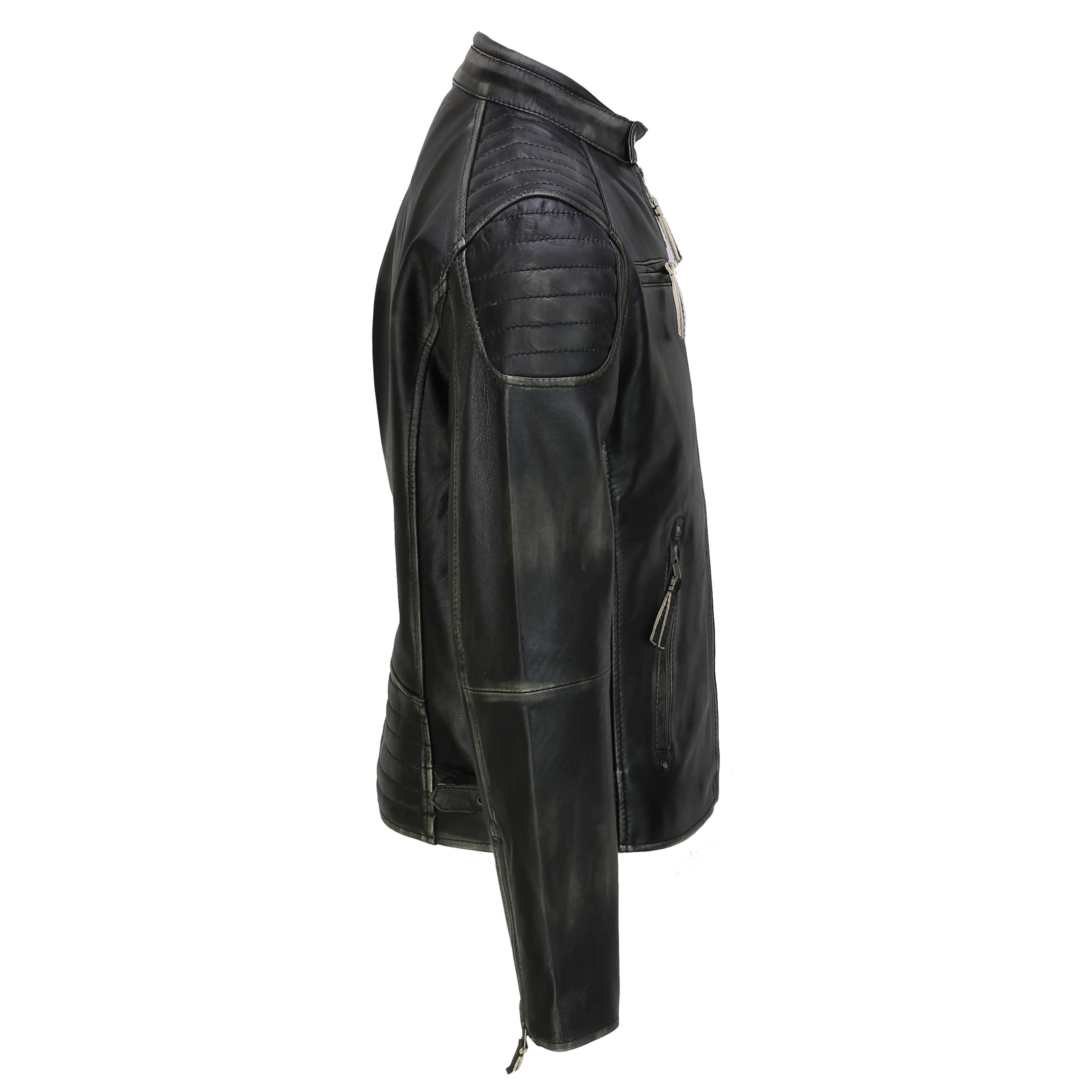 Handmade Mens Real Leather Black Retro Vintage Style Biker Jacket, Slim Fit Jacket - Image 2