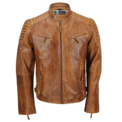 Men's Handmade Slim Fit Antique Washed Brown Leather Biker Jacket, Men's Retro Zip Leather Jacket in Brown