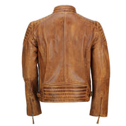 Men's Handmade Slim Fit Antique Washed Brown Leather Biker Jacket, Men's Retro Zip Leather Jacket in Brown - Image 4