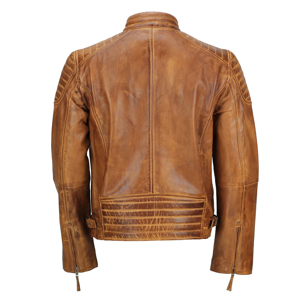 Men's Handmade Slim Fit Antique Washed Brown Leather Biker Jacket, Men's Retro Zip Leather Jacket in Brown - Image 4