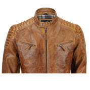Men's Handmade Slim Fit Antique Washed Brown Leather Biker Jacket, Men's Retro Zip Leather Jacket in Brown - Image 3