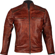 Handmade Mens Retro Cafe Racer Biker Distressed Browm Motorcycle Leather Jacket