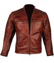 Handmade Mens Retro Cafe Racer Biker Distressed Browm Motorcycle Leather Jacket - Image 2