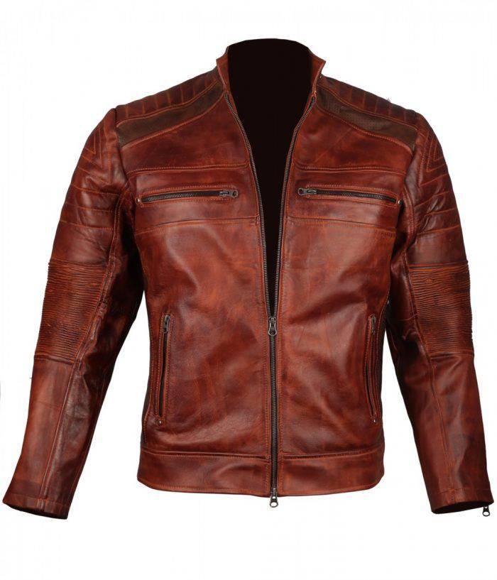 Handmade Mens Retro Cafe Racer Biker Distressed Browm Motorcycle Leather Jacket - Image 2