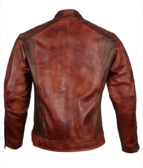 Handmade Mens Retro Cafe Racer Biker Distressed Browm Motorcycle Leather Jacket - Image 3
