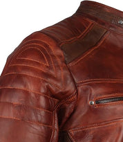 Handmade Mens Retro Cafe Racer Biker Distressed Browm Motorcycle Leather Jacket - Image 4